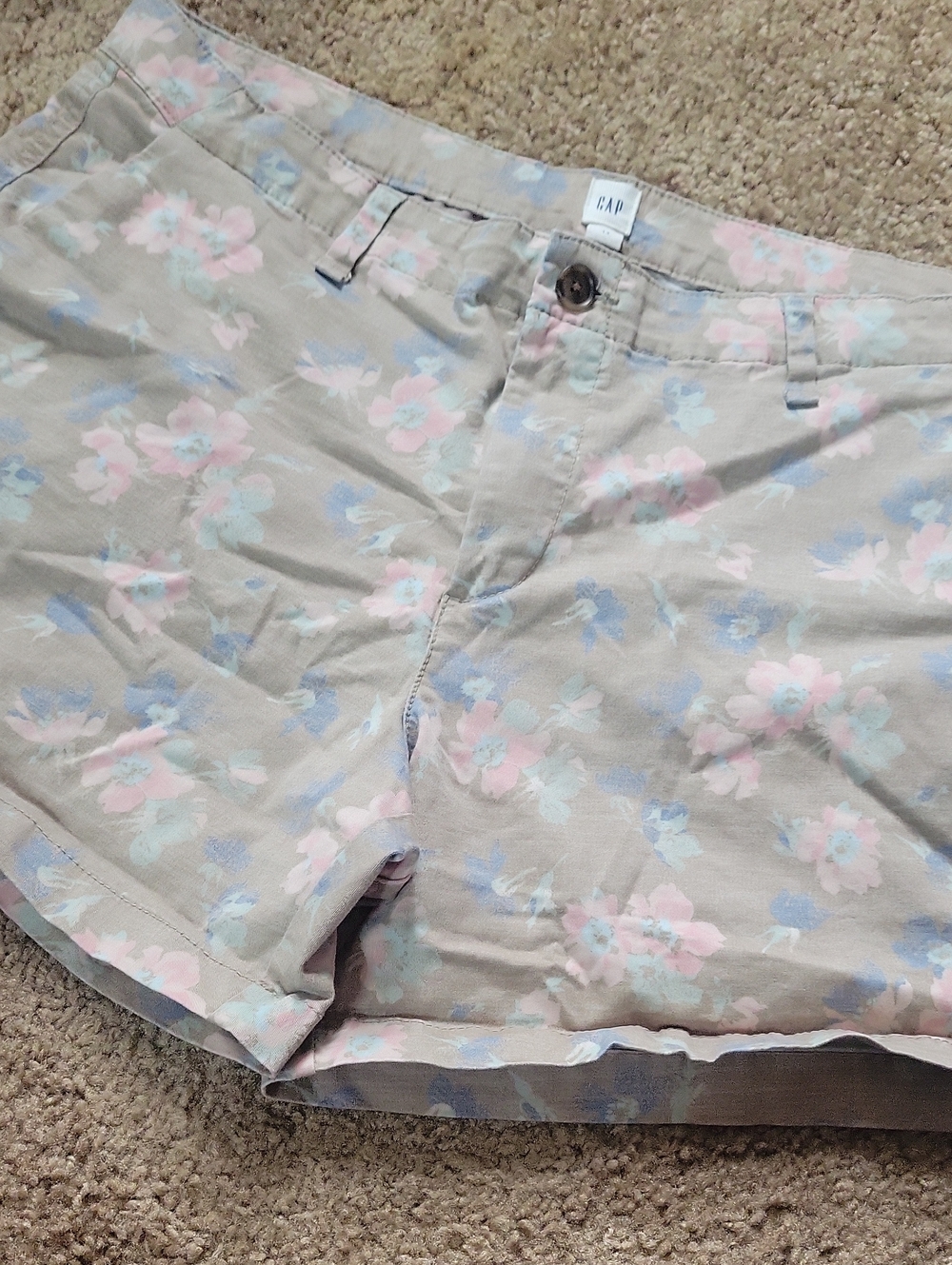 GAP Women's Floral Tan Shorts - Pink & Light Blue Print